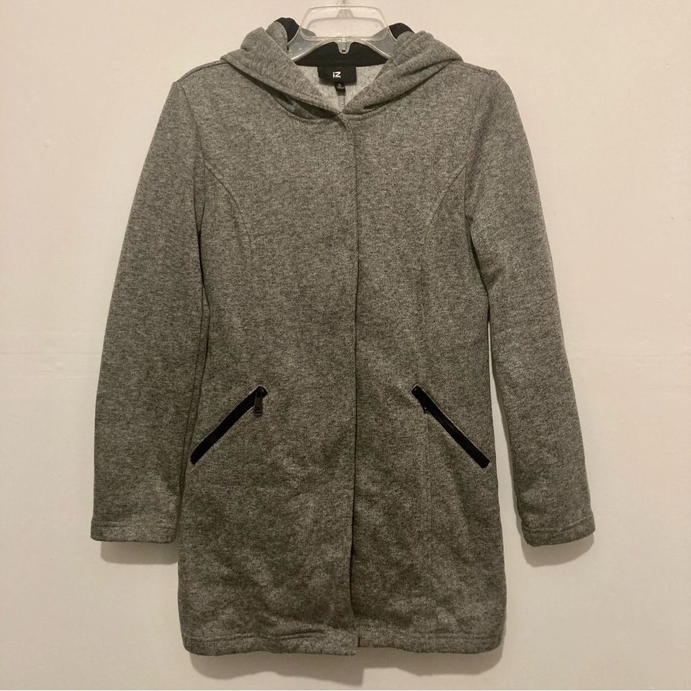 Iz Byer Women's Gray Zip Snap Front Hooded Jacket Size Small Warm